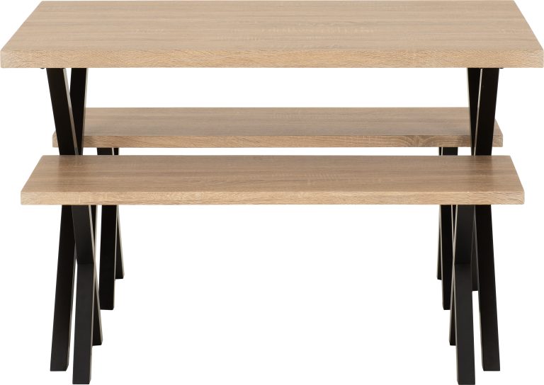 Buxton Dining Bench Set- Light Oak Effect/Black