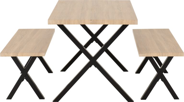 Buxton Dining Bench Set- Light Oak Effect/Black