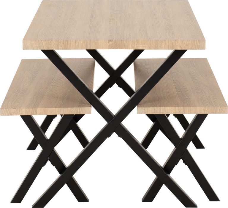 Buxton Dining Bench Set- Light Oak Effect/Black