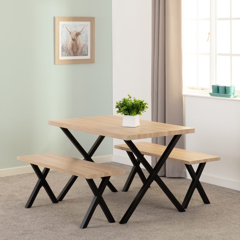 Buxton Dining Bench Set- Light Oak Effect/Black