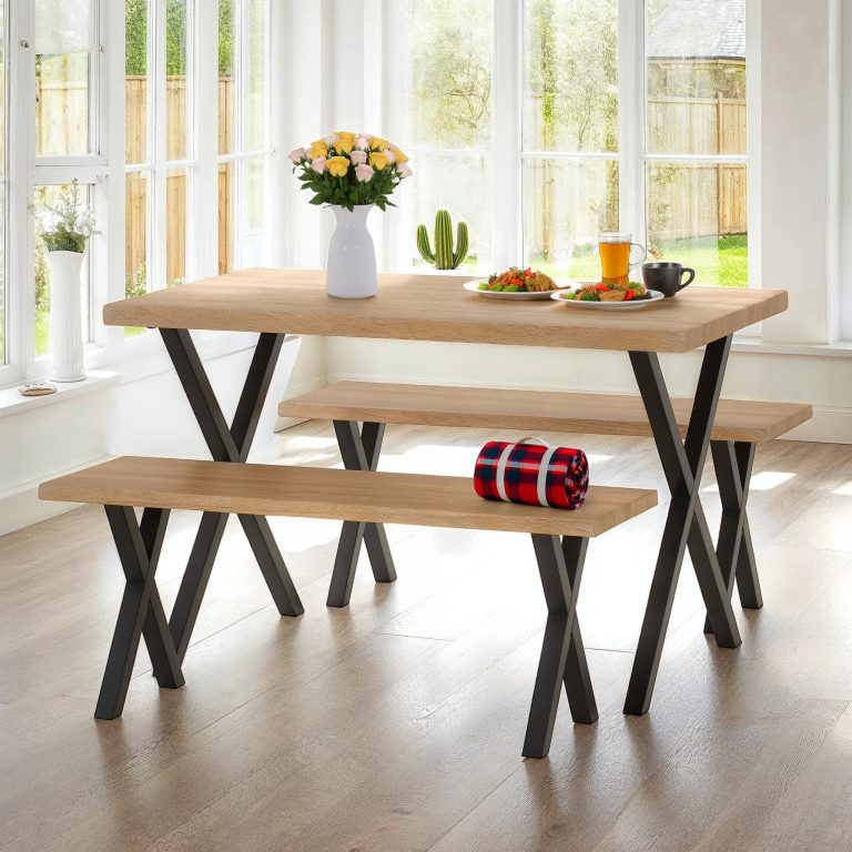 Buxton Dining Bench Set- Light Oak Effect/Black