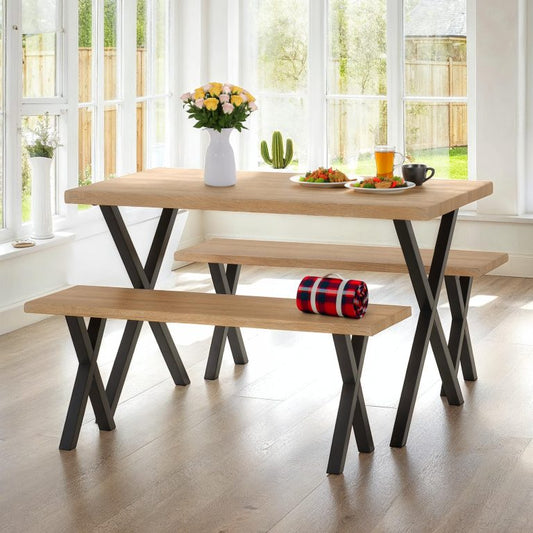 Buxton Dining Bench Set- Light Oak Effect/Black