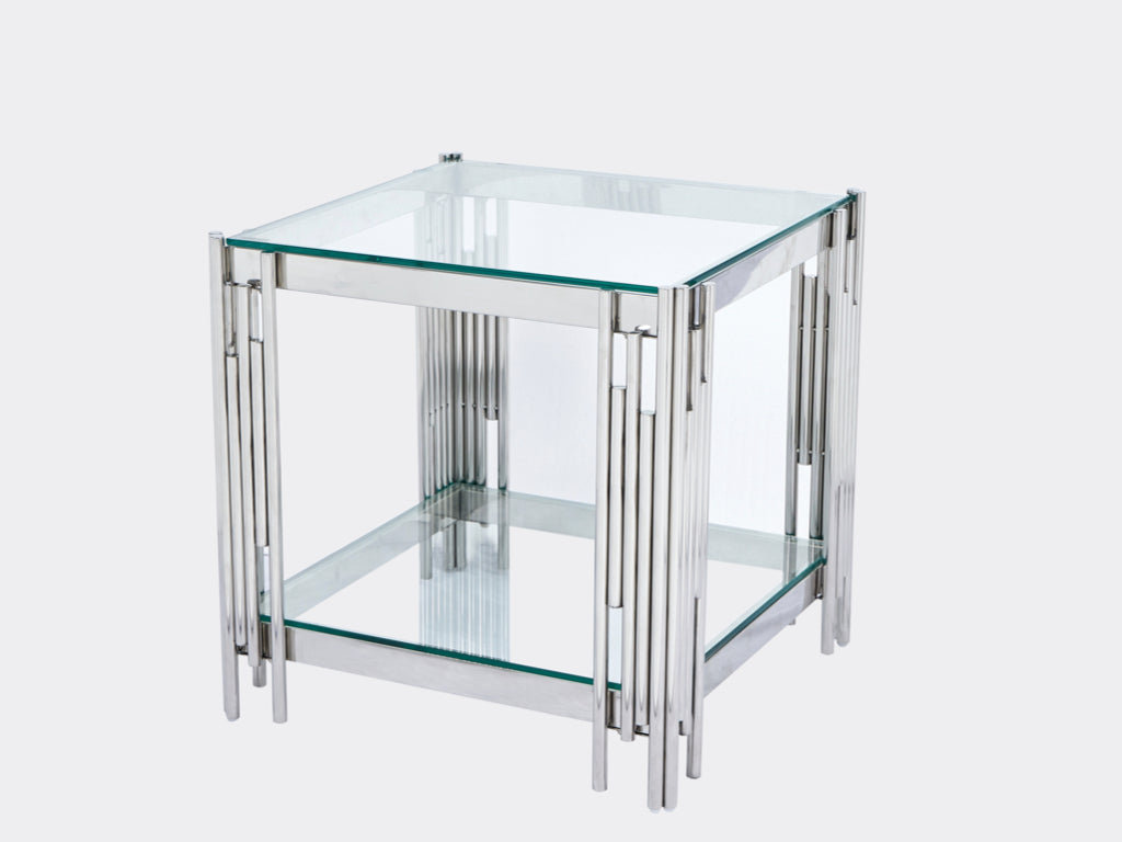 Belini End Table Glass and Stainless Steel