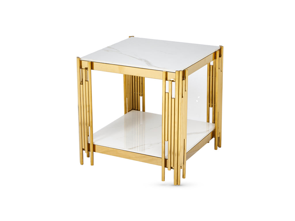 Belini End Table Sintered Stone and Gold