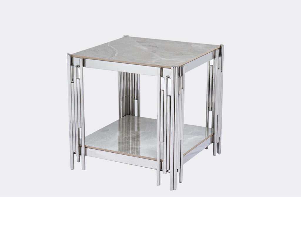 Belini End Table Sintered Stone and Stainless Steel