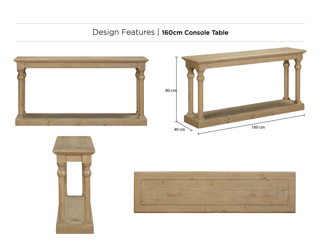 Chateau Rustic Pine Wood Console Table 160 cm 