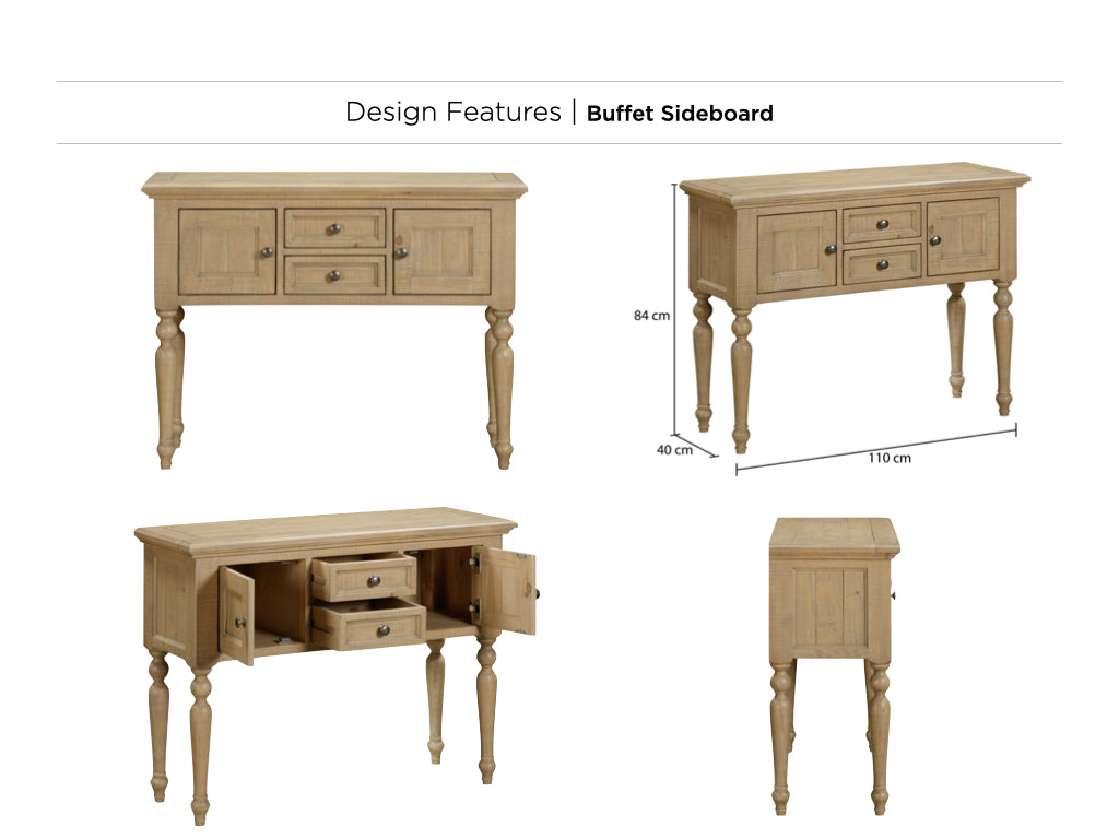 Chateau Rustic Pine Wood Buffet Sideboard