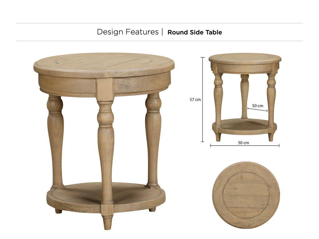 Chateau Rustic Pine Wood Round Side Table