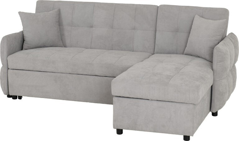 Gray sectional sofa with a chaise lounge on a white background