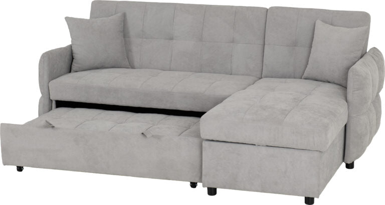 Gray sectional sofa with a pull-out bed on a white background