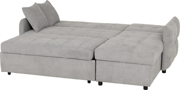 Gray sofa bed with two cushions on a white background