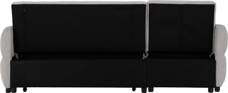 Black sectional sofa back with gray cushions on a white background