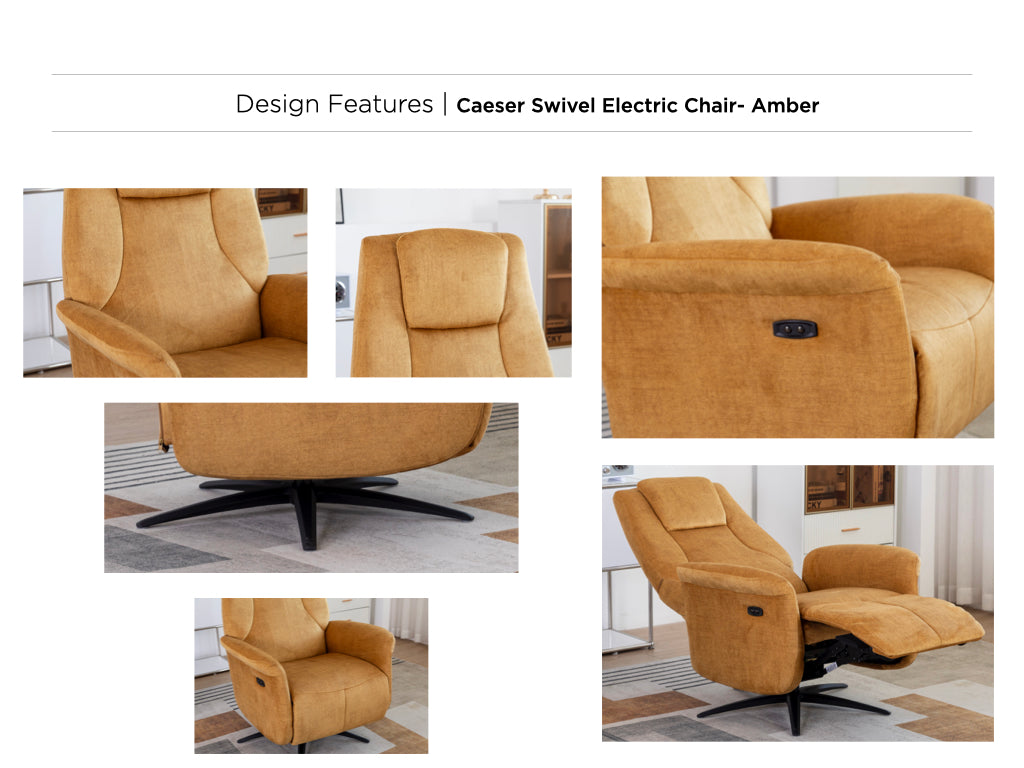 Caesar Swivel Electric Armchair - Amber