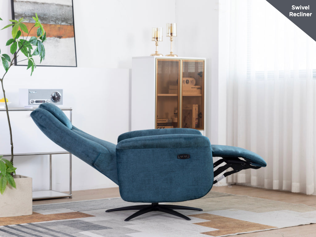Caesar Swivel Electric Armchair - Ocean Blue