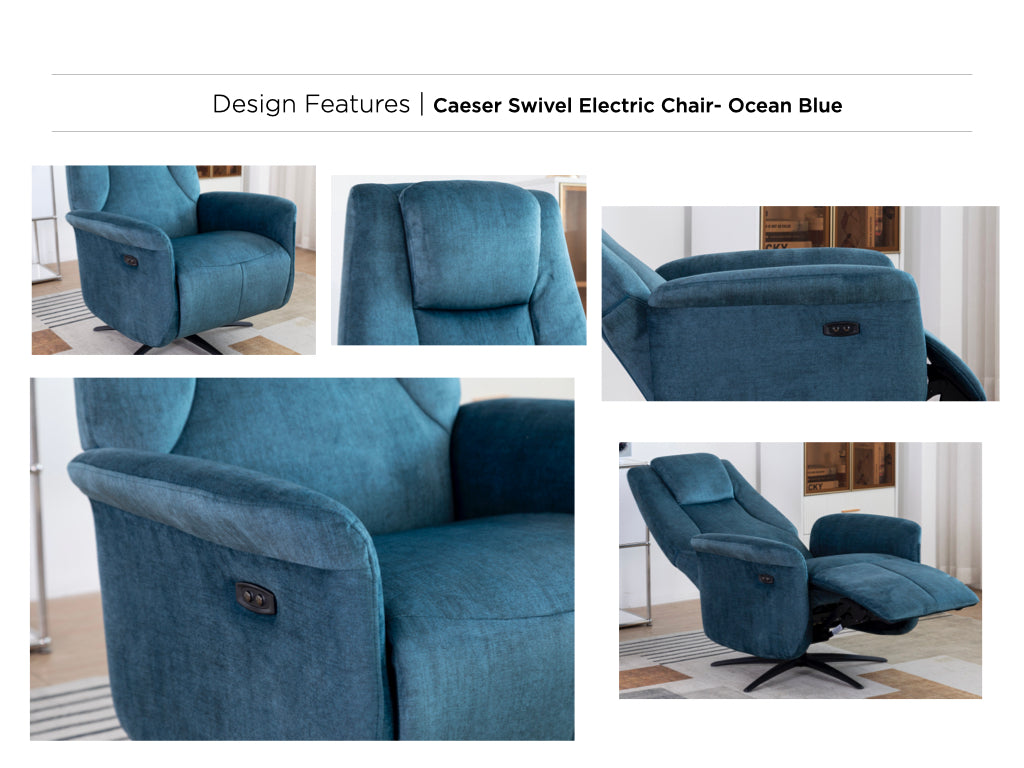 Caesar Swivel Electric Armchair - Ocean Blue