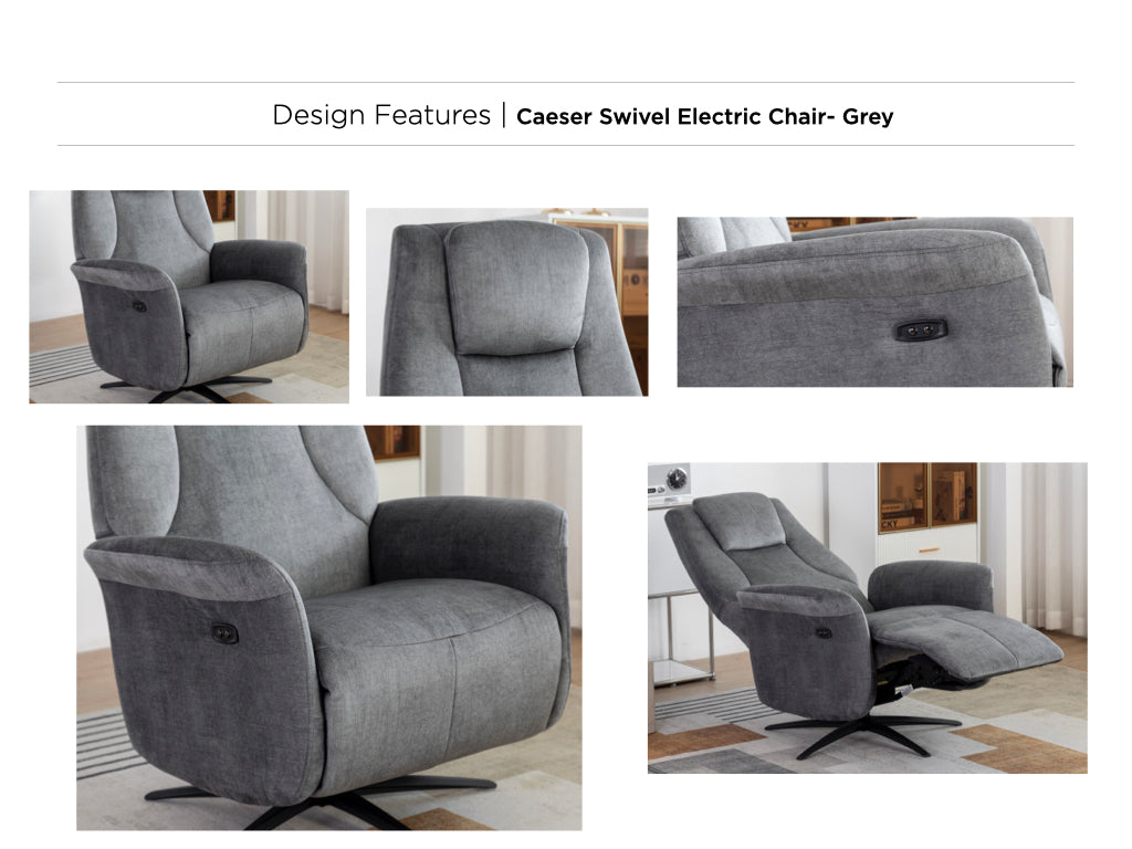 Caesar Swivel Electric Armchair - Grey