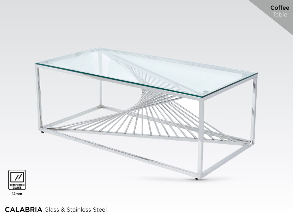 Calabria Coffee Table  Glass and Stainless Steel