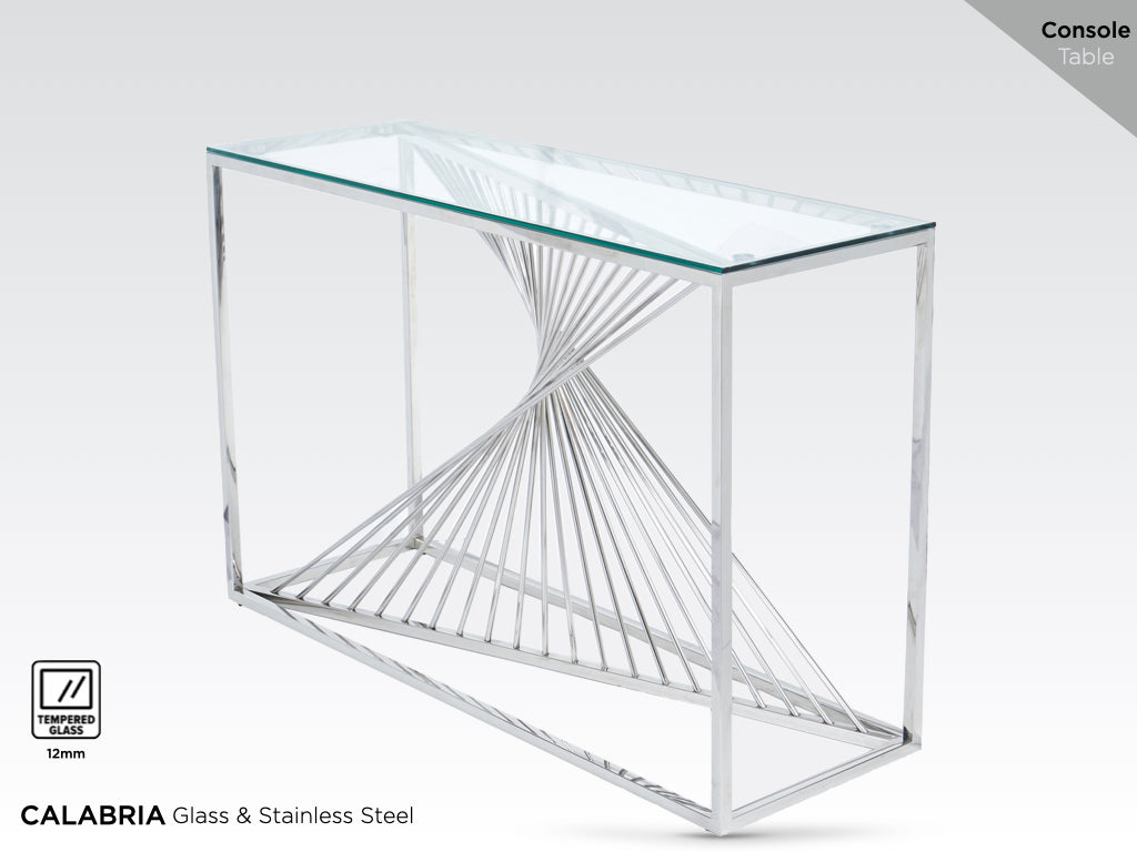 Calabria Console Table - Glass and Stainless Steel