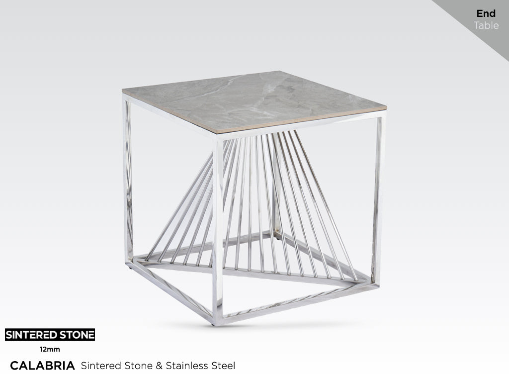 Calabria End Table - Sintered Stone and Stainless Steel