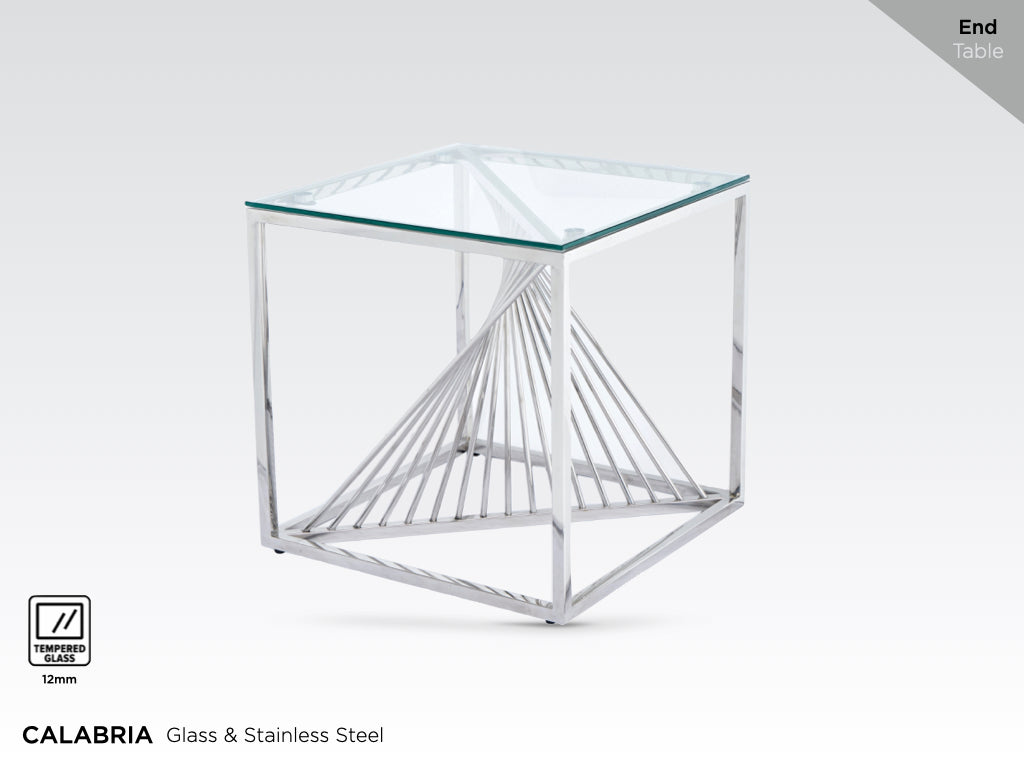 Calabria End Table - Glass and Stainless Steel