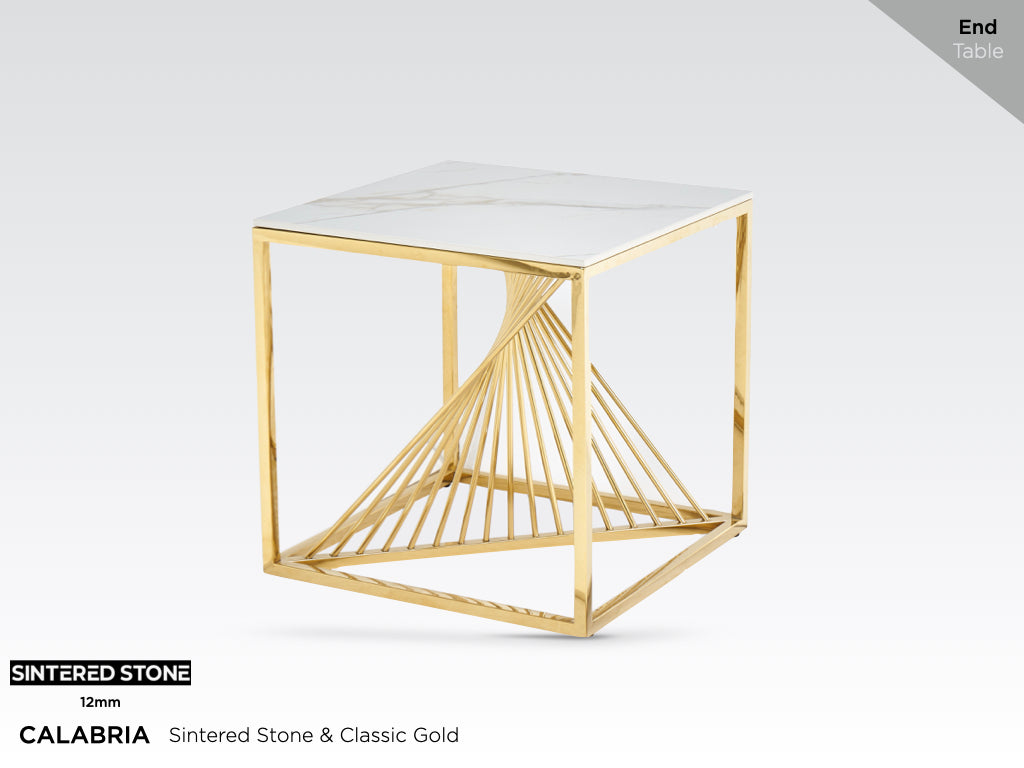 Calabria End Table - Sintered Stone and Gold