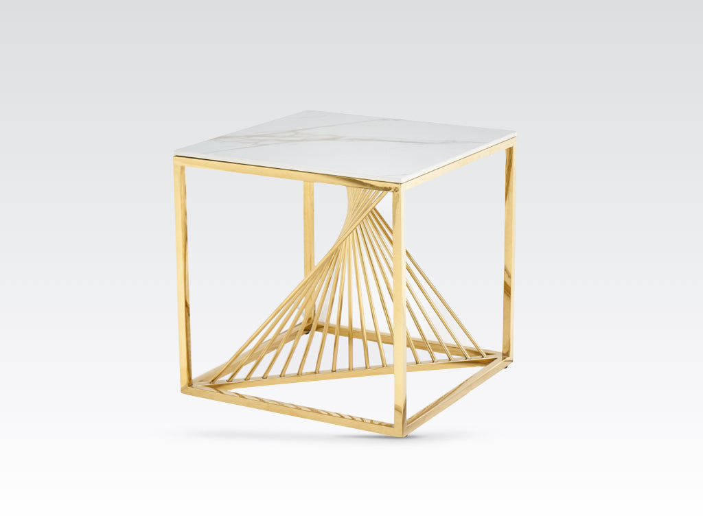Calabria End Table - Sintered Stone and Gold