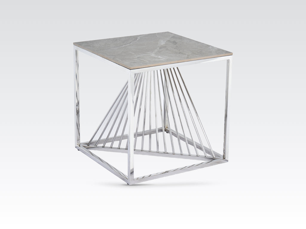 Calabria End Table - Sintered Stone and Stainless Steel