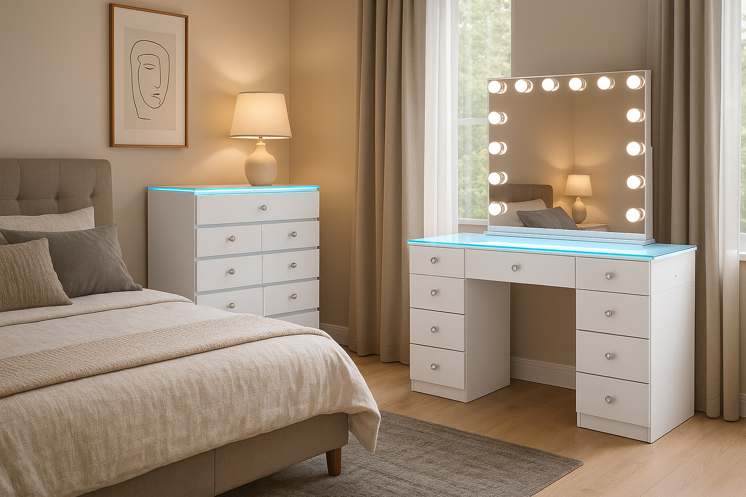 11 Drawer Empire Dresser and 9 Drawer Vanity Table