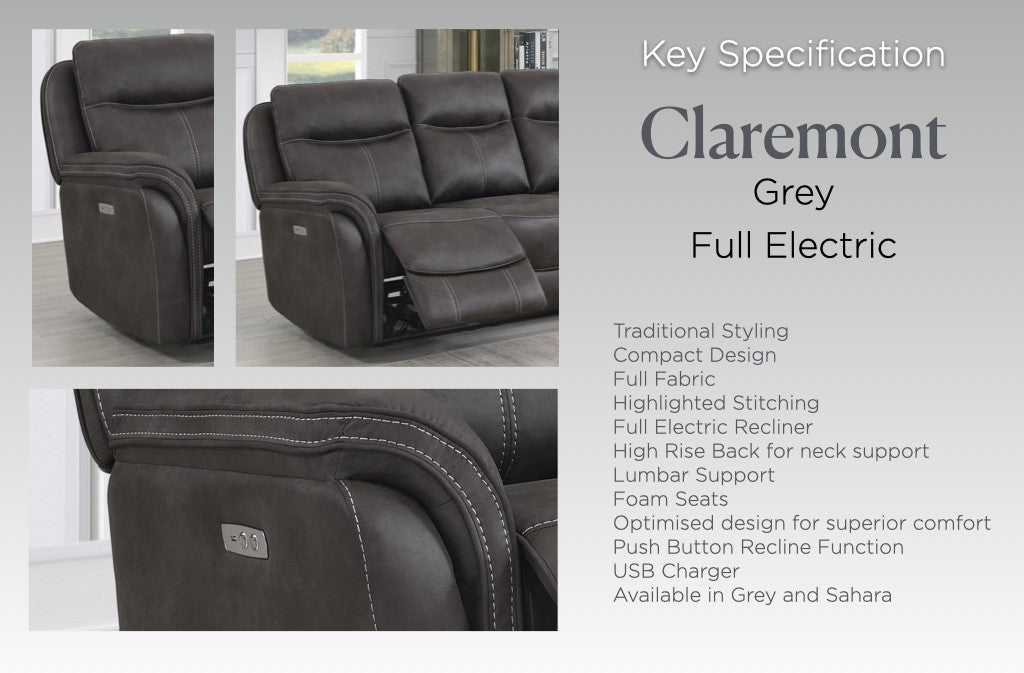 Claremont 3+1+1 Electric Suite (Grey)