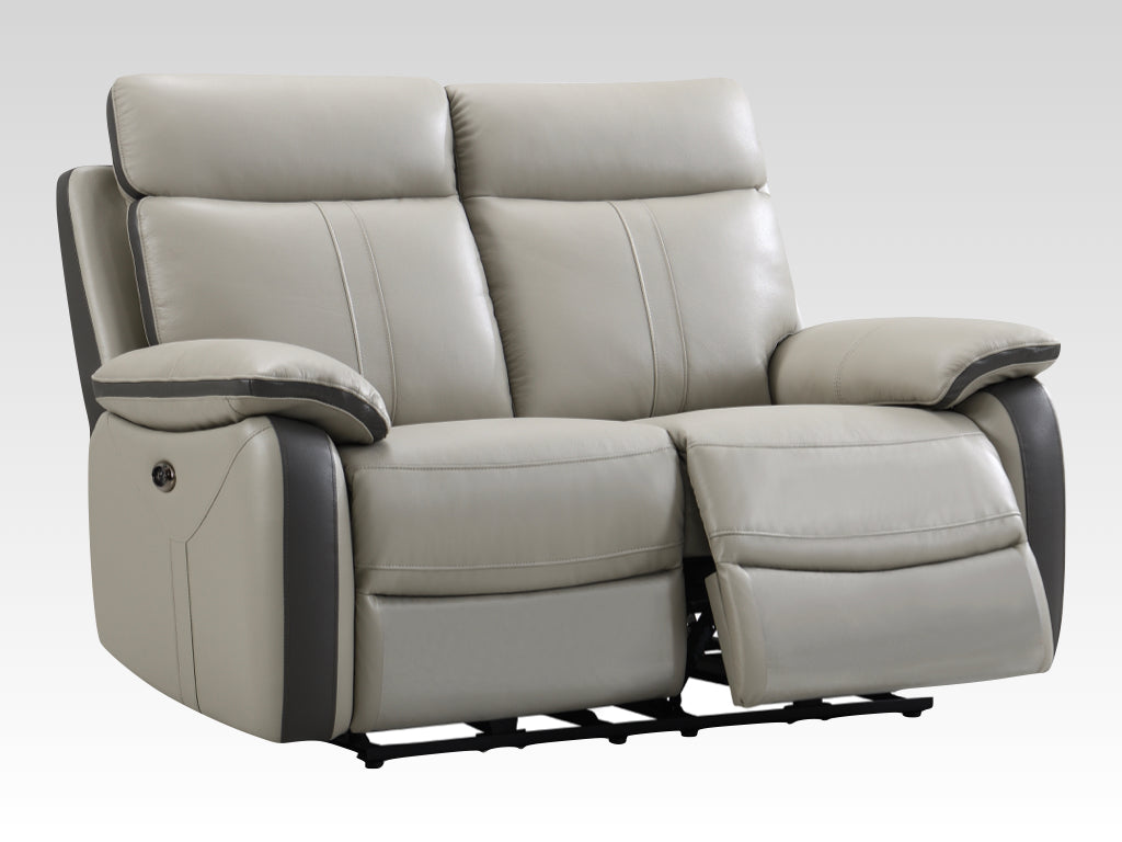 Covington Full Leather Electric Recliner Suite - Light Grey