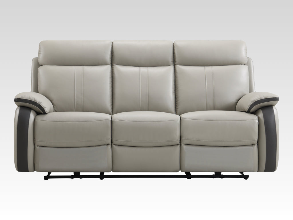 Covington Full Leather Electric Recliner Suite - Light Grey