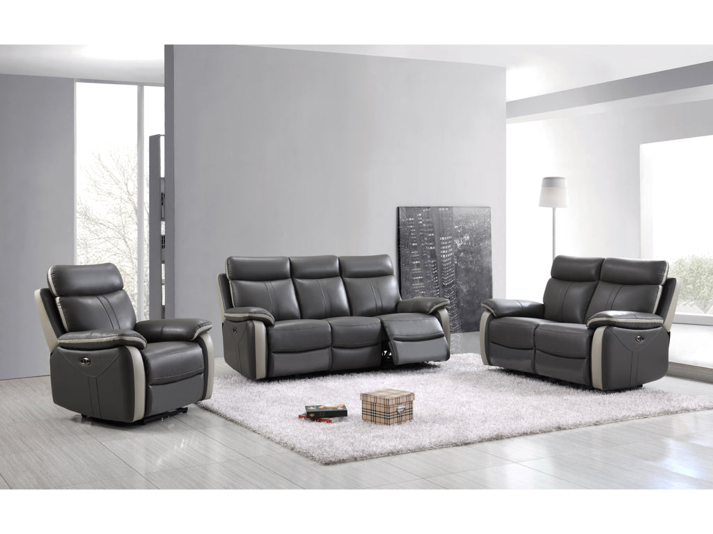 Covington Full Leather Electric Recliner Suite - Dark Grey