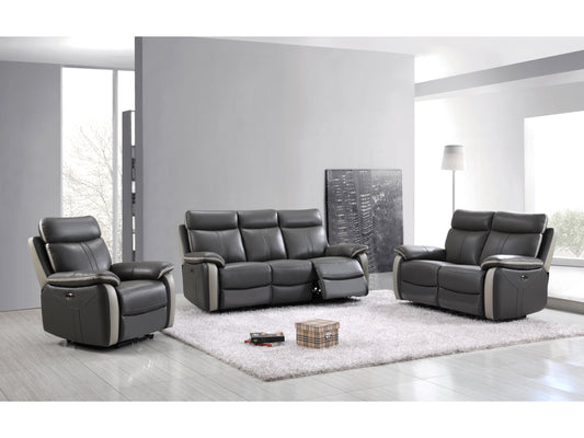 Covington Leather Electric Recliner Suite - Dark Grey