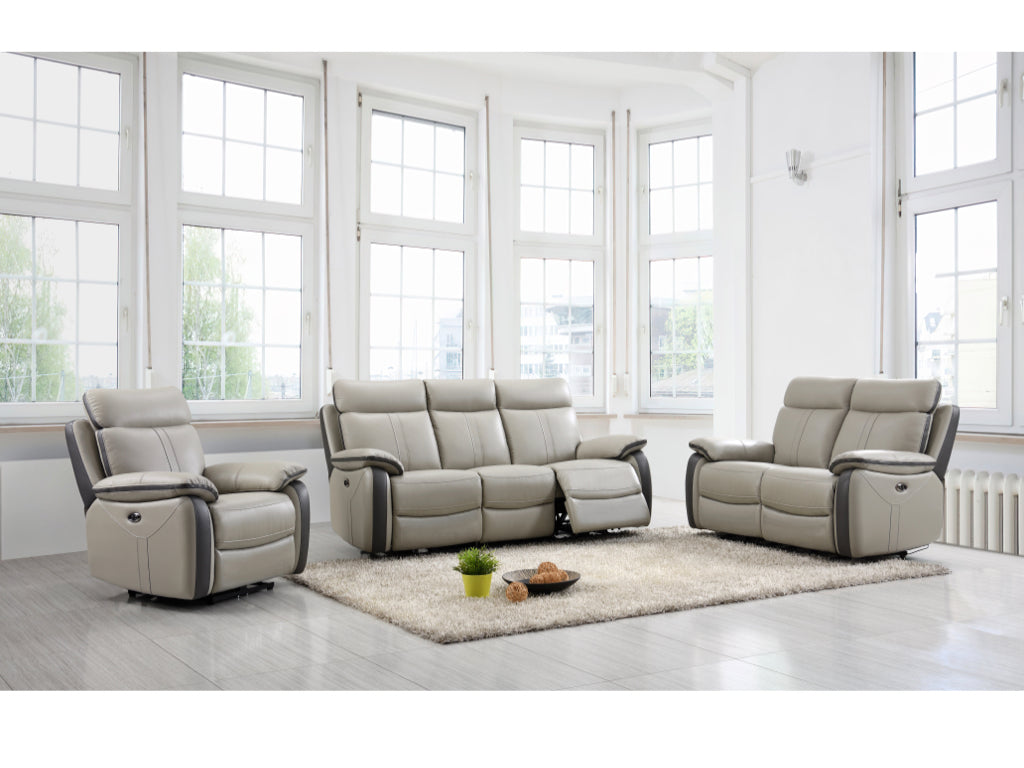 Covington Full Leather Electric Recliner Suite - Light Grey