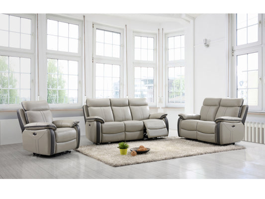 Covington Leather Electric Recliner Suite - Light Grey