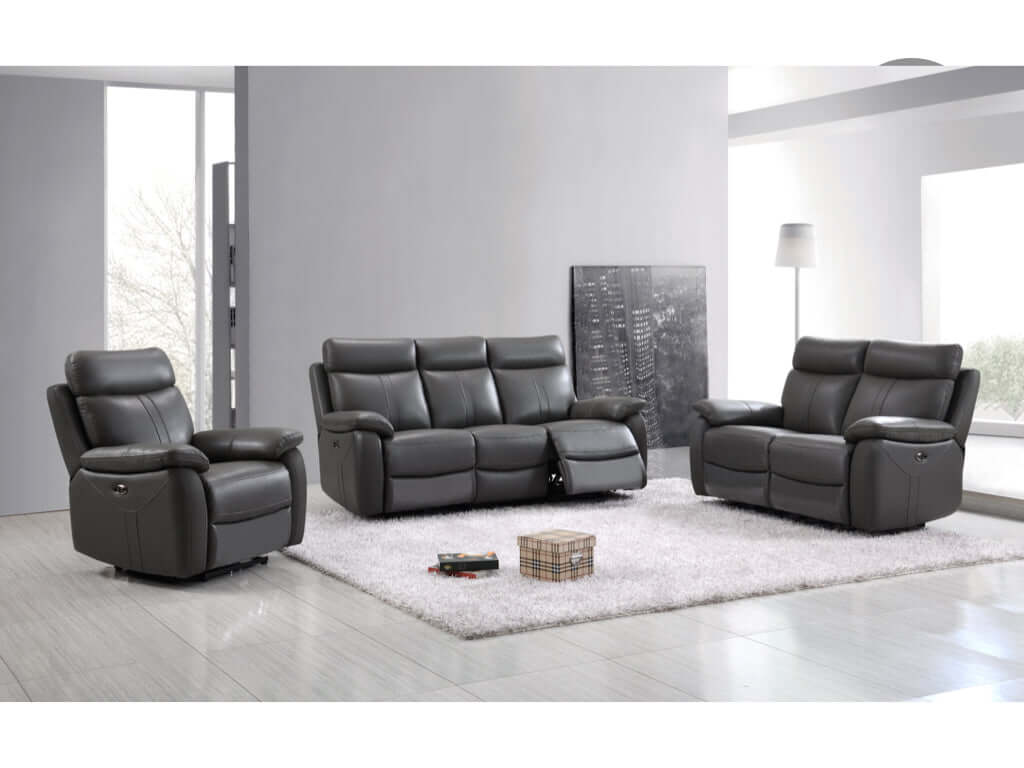 Covington Full Leather Electric Recliner Suite - Dark Grey