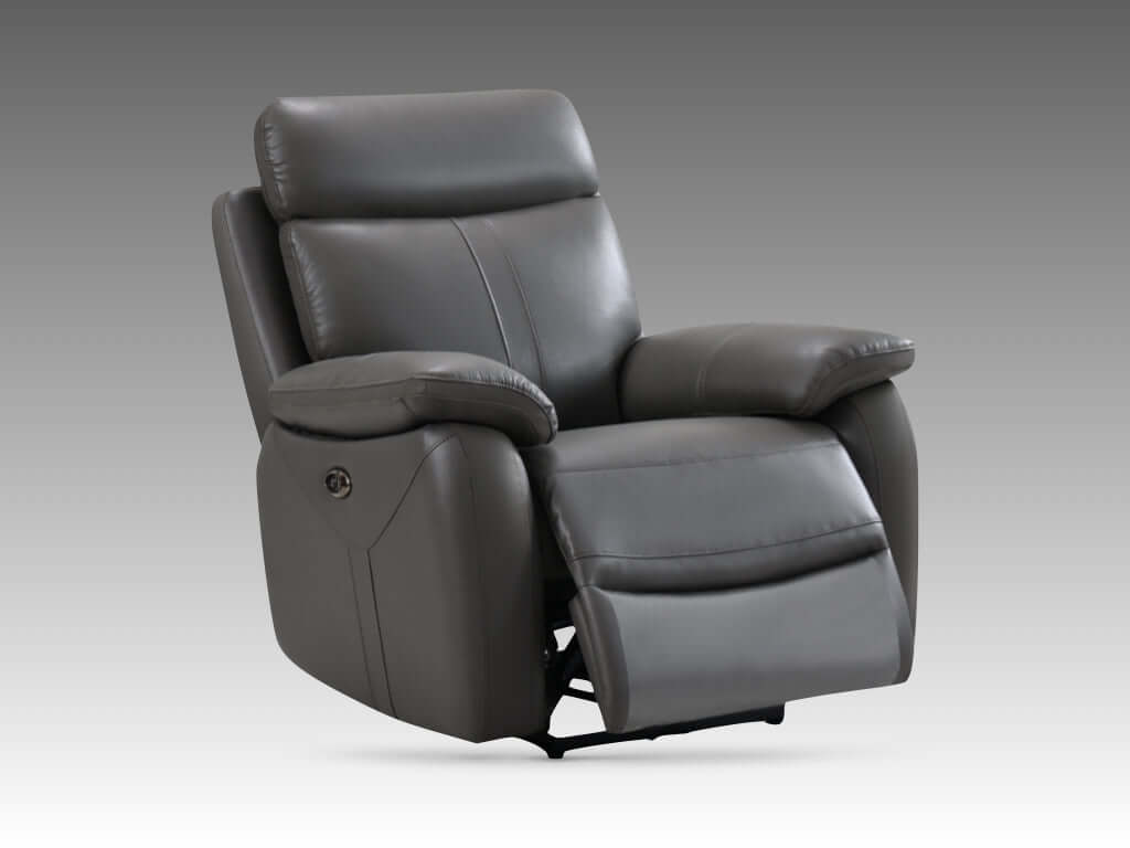 Covington Full Leather Electric Recliner Suite - Dark Grey