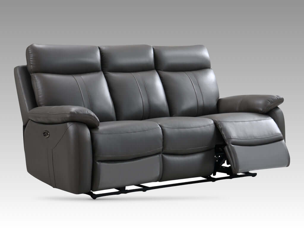 Covington Full Leather Electric Recliner Suite - Dark Grey