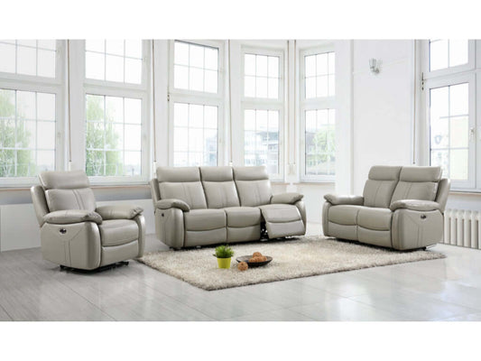 Covington Full Leather Electric Recliner Suite - Light Grey