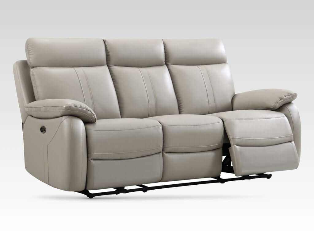 Covington Full Leather Electric Recliner Suite - Light Grey