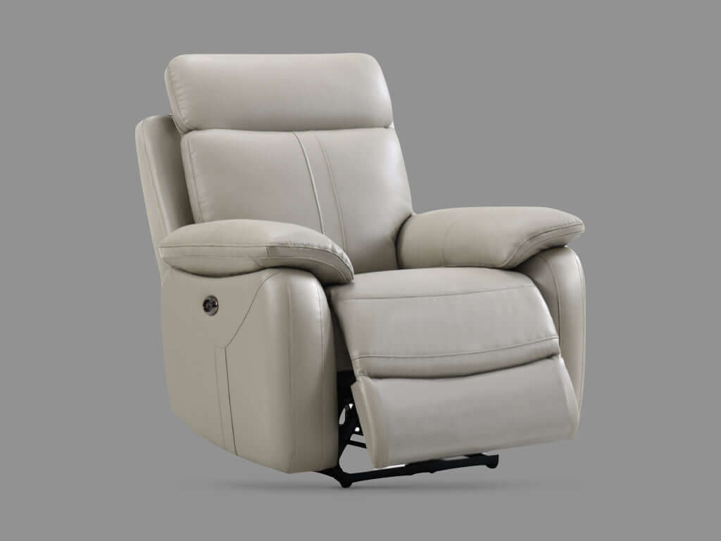 Covington Full Leather Electric Recliner Suite - Light Grey