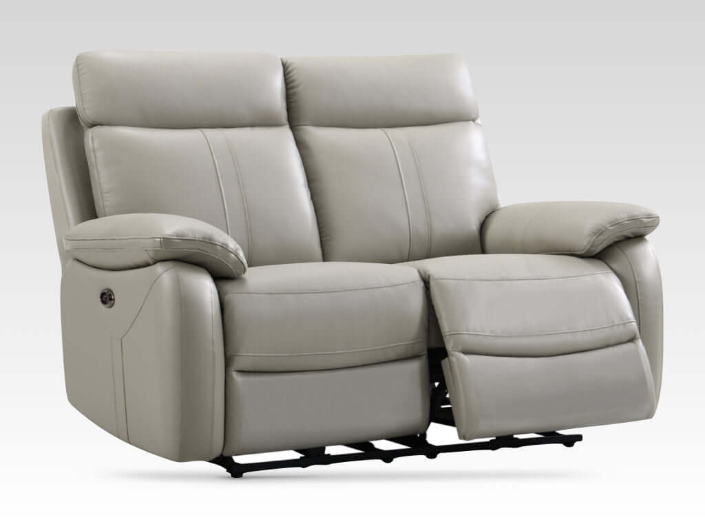 Covington Full Leather Electric Recliner Suite - Light Grey