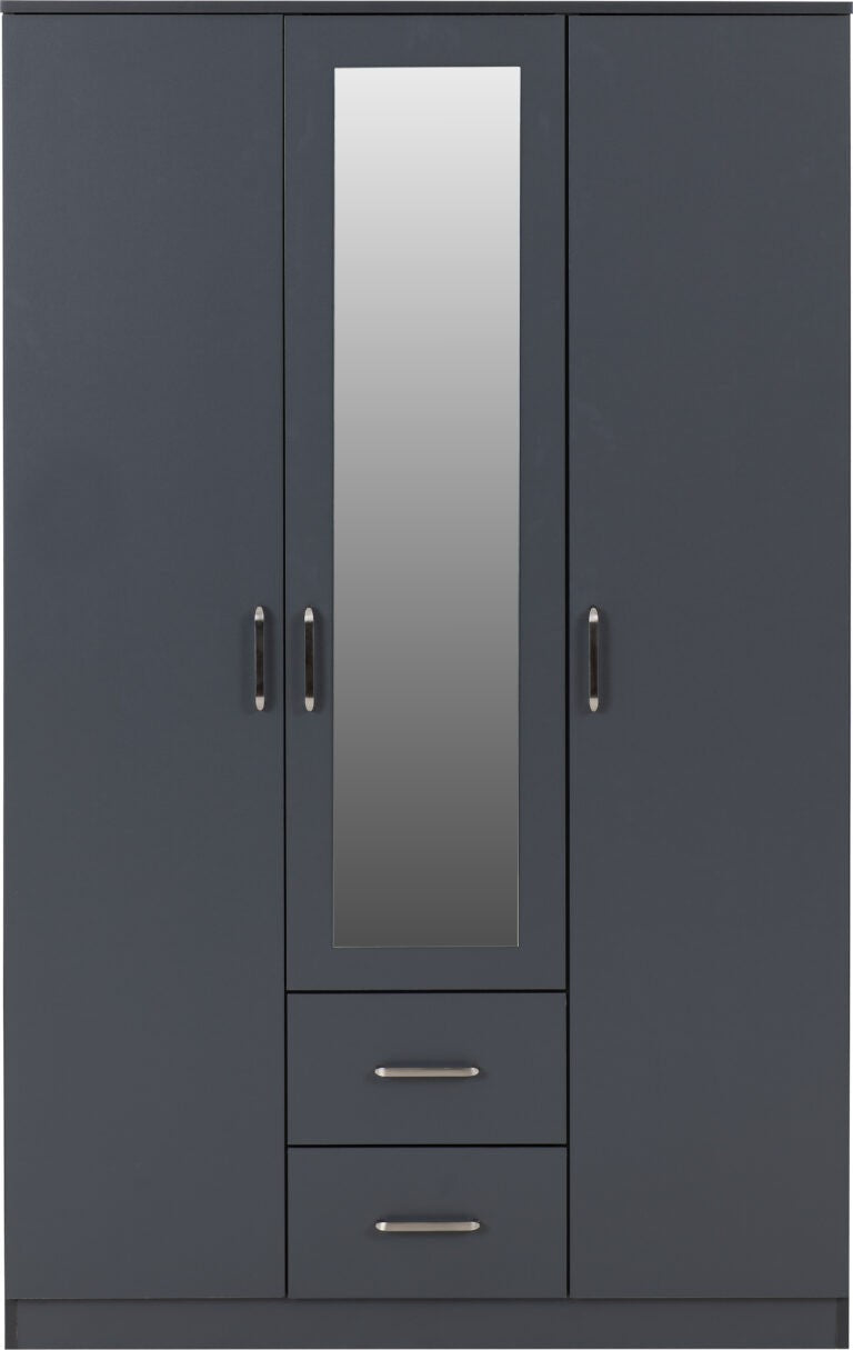 Dakota grey wardrobe with a mirror door and two drawers