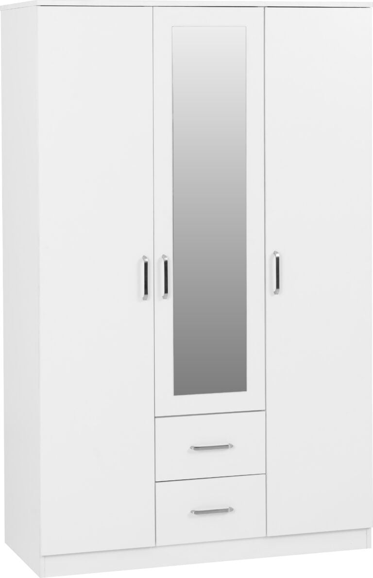 Dakota 3 Door 2 Drawer Mirrored Wardrobe – White