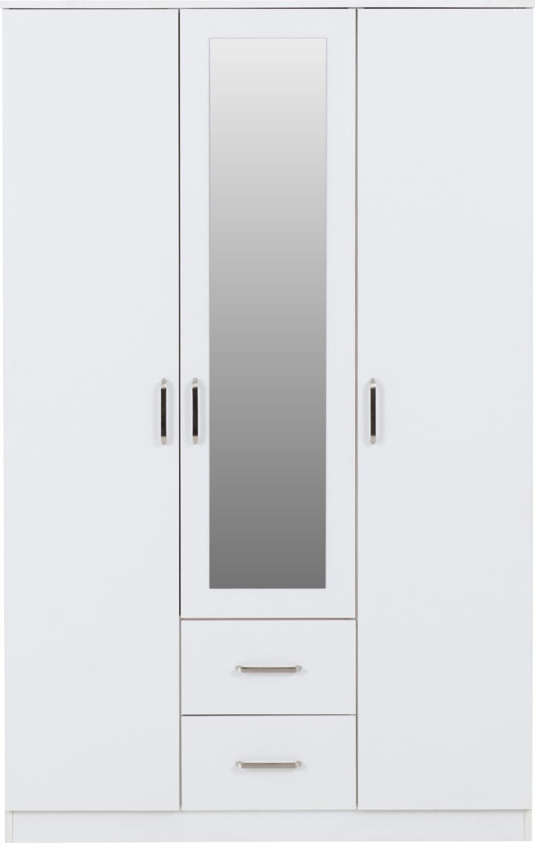 Dakota 3 Door 2 Drawer Mirrored Wardrobe – White