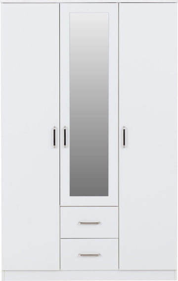Dakota 3 Door 2 Drawer Mirrored Wardrobe – White