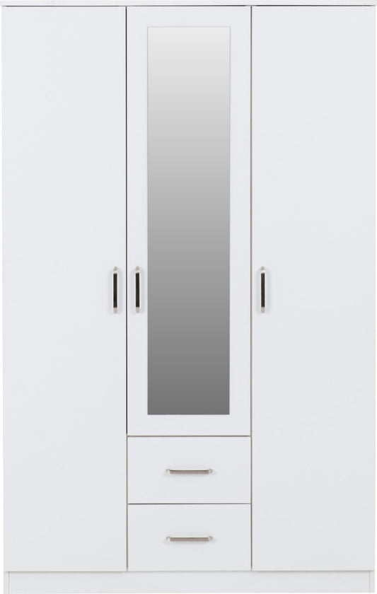 Dakota 3 Door 2 Drawer Mirrored Wardrobe – White