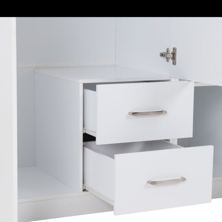 Close up of Dakota 3 Door 2 Drawer Mirrored Wardrobe – White