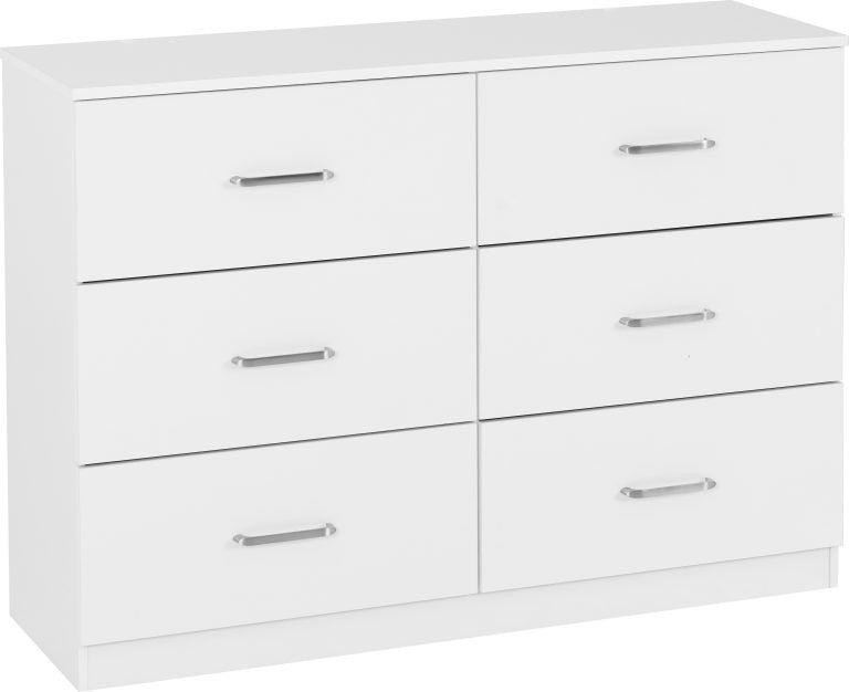 Dakota 6 Drawer White dresser with six drawers on a white background