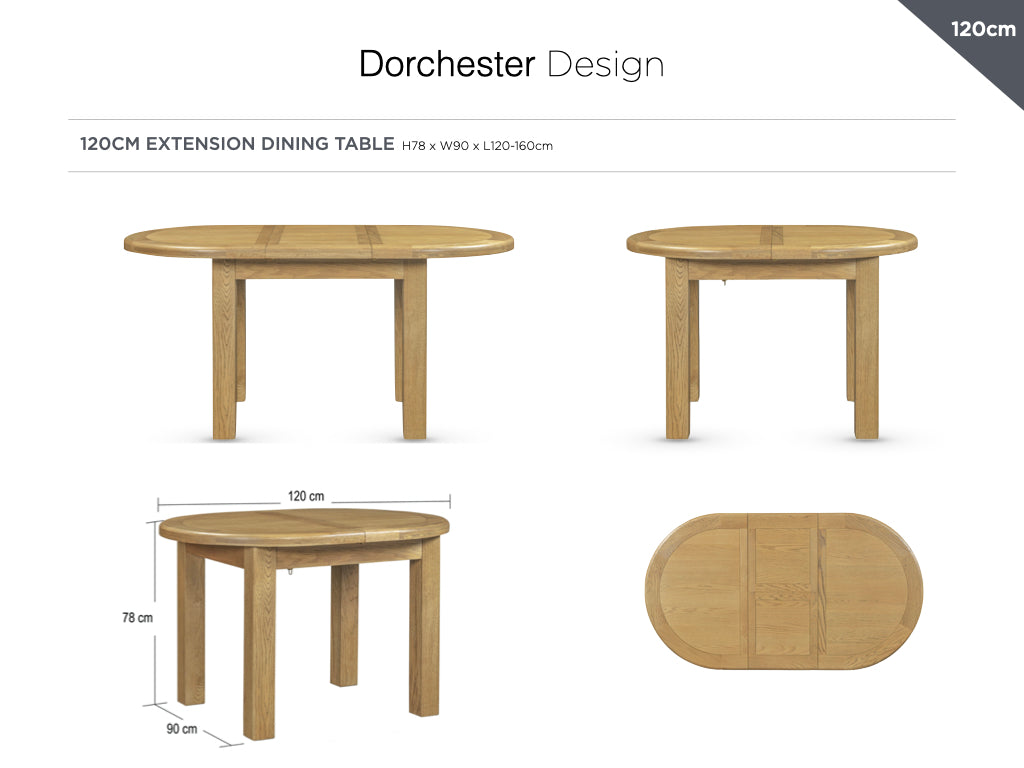 Dorchester Oak Dining Set Including Extendable 120-160cm Table and 4 Chairs